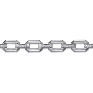 Gabriel Sterling Silver White Sapphire Link Chain Tennis Bracelet