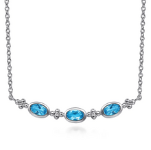 Load image into Gallery viewer, Gabriel Sterling Silver Bujukan Blue Topaz Bar Necklace
