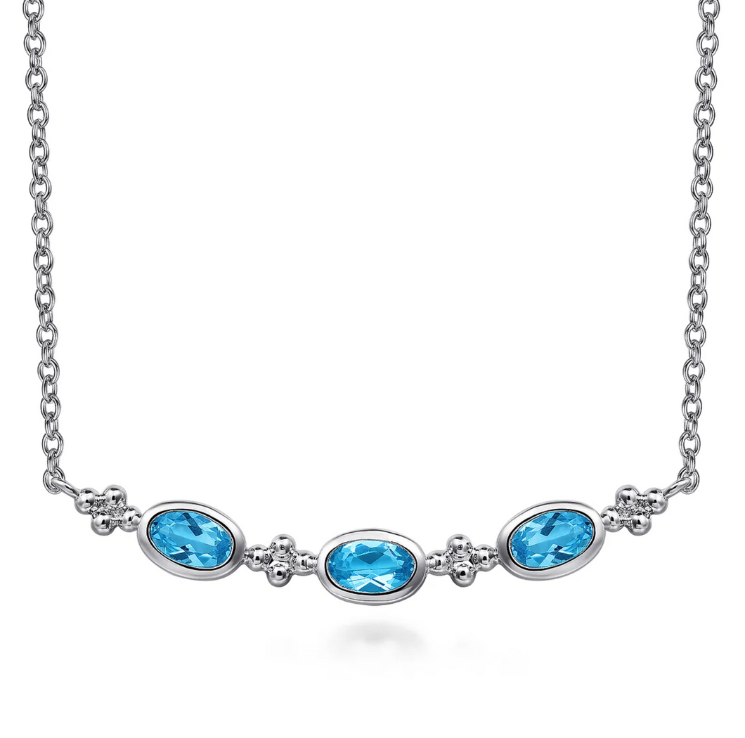 Gabriel Sterling Silver Bujukan Blue Topaz Bar Necklace