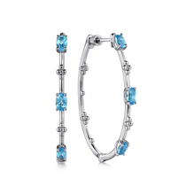 Load image into Gallery viewer, Gabriel Sterling Silver Swiss Blue Topaz Bujukan Classic Hoop Earrings
