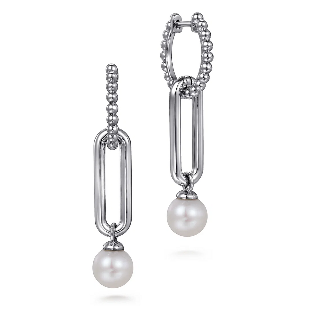 Gabriel Sterling Silver Pearl Bujukan Huggie Drop Earrings