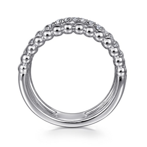 Gabriel Sterling Silver White Sapphire Bujukan Criss Cross Ladies Ring