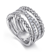 Load image into Gallery viewer, Gabriel Sterling Silver White Sapphire Bujukan Criss Cross Ladies Ring
