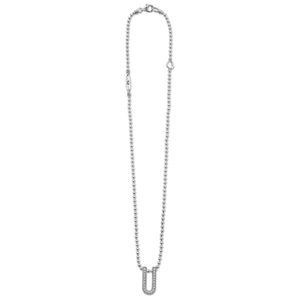 Lagos Sterling Silver Caviar Spark Diamond Large Linear Pendant Necklace