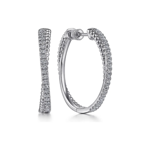 Gabriel Sterling Silver White Sapphire Twisted Bujukan Classic Hoop Earrings