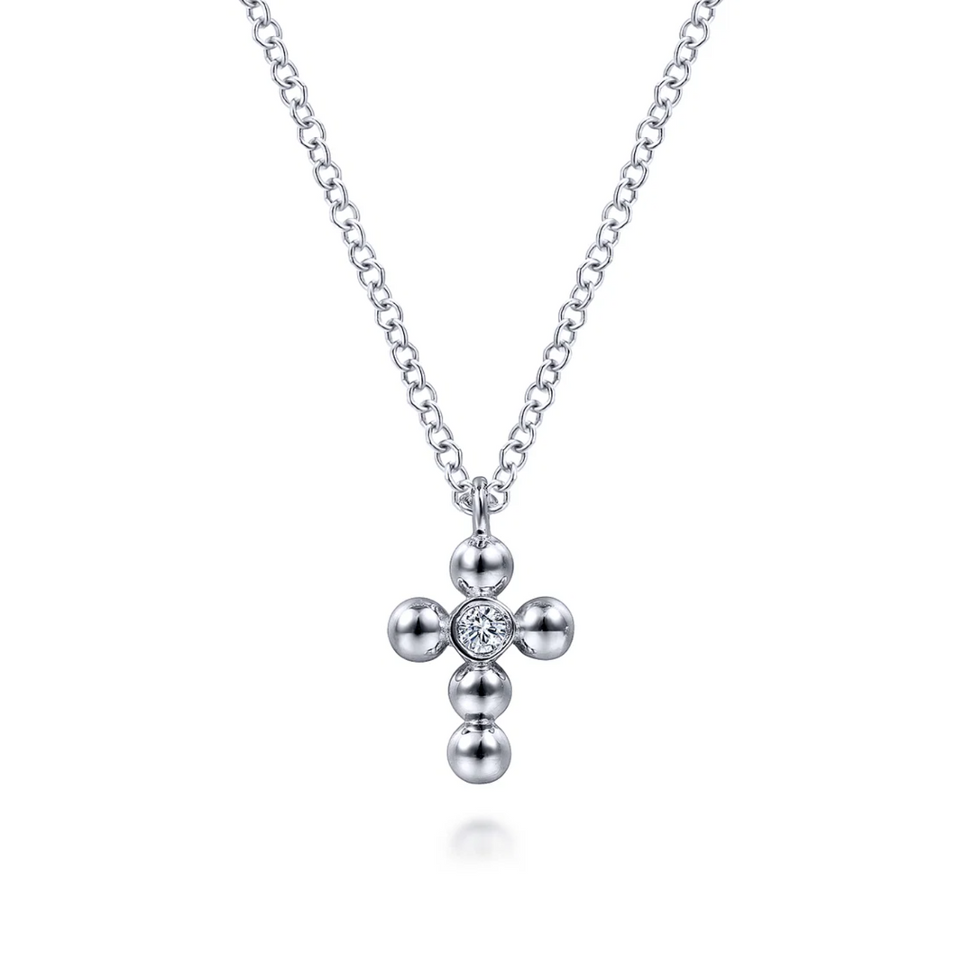 Gabriel Sterling Silver Diamond and Bujukan Bead Cross Necklace