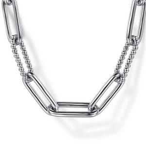 Gabriel Sterling Silver Oval Link Chain Necklace with Bujukan Stations