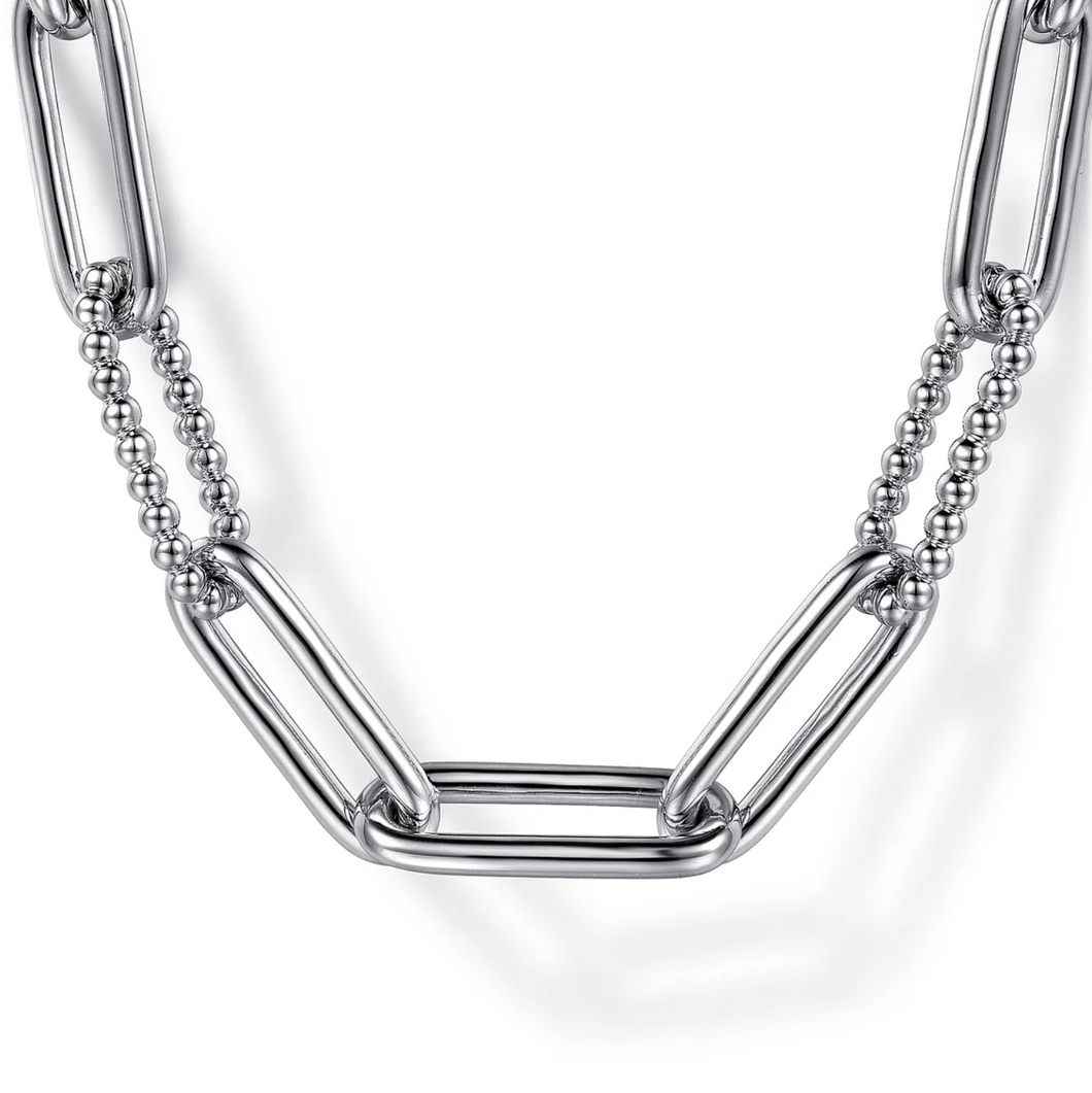 Gabriel Sterling Silver Oval Link Chain Necklace with Bujukan Stations