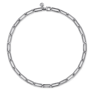 Gabriel Sterling Silver Oval Link Chain Necklace with Bujukan Stations