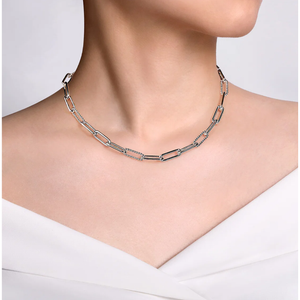 Gabriel Sterling Silver Oval Link Chain Necklace with Bujukan Stations