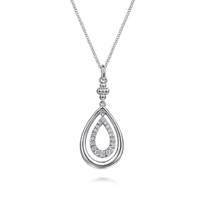 Gabriel Sterling Silver White Sapphire Bujukan Teardrop Pendant Necklace