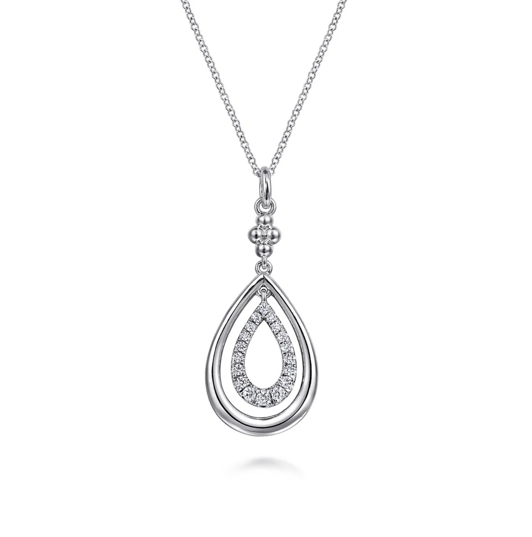 Gabriel Sterling Silver White Sapphire Bujukan Teardrop Pendant Necklace