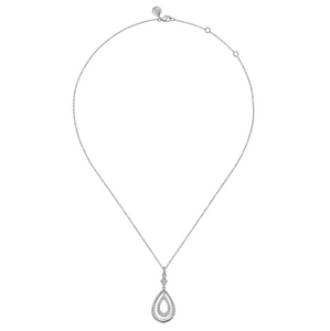 Gabriel Sterling Silver White Sapphire Bujukan Teardrop Pendant Necklace