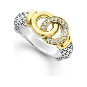 Lagos 18k and Sterling Silver Interlocking Diamond Ring