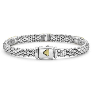 Lagos 18K and Sterling Silver Triple Diamond Station Caviar Bracelet