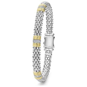 Lagos 18K and Sterling Silver Triple Diamond Station Caviar Bracelet