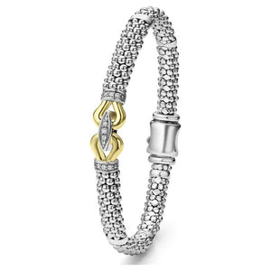 Lagos 18K and Sterling Silver Buckle Diamond Caviar Bracelet