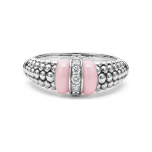 Lagos Sterling Silver Pink Caviar Diamond Station Fashion Ring