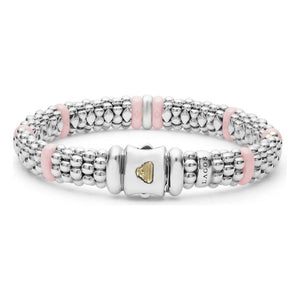 Lagos Sterling Silver & Pink Caviar Single Diamond Station Bracelet