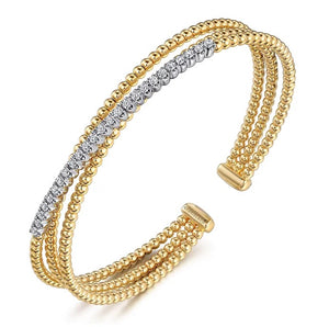 Gabriel 14K White-Yellow Diamond Criss Cross Bangle