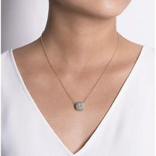 Load image into Gallery viewer, Gabriel 14K Yellow Gold Cushion Shape Diamond Pave Pendant Necklace
