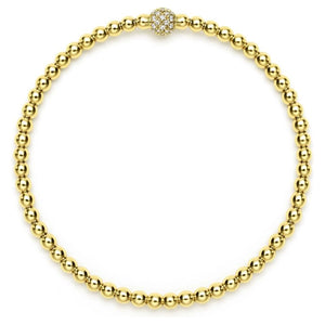 Lagos 18K Caviar Gold Pave Diamond 3mm Ball Stretch Bracelet