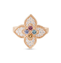 Load image into Gallery viewer, Roberto Coin 18K Rose Mixed Stones &amp; Diamond Venetian Princess Flower Ring
