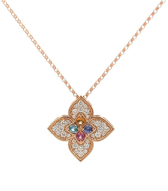 Roberto Coin 18K Rose Gold Mixed Stone & Diamond Venetian Princess Flower Necklace