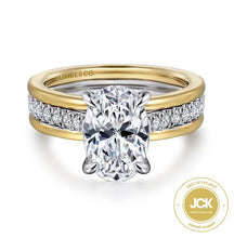 Load image into Gallery viewer, Gabriel &quot;Feah&quot; 14K Two-Tone Wide Band Oval Diamond Engagement Ring
