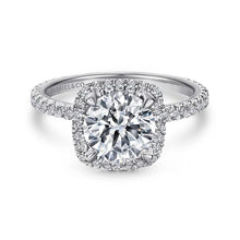 Load image into Gallery viewer, Gabriel &quot;Daffodil&quot; 14K White Gold Diamond Cushion Halo Engagement Ring
