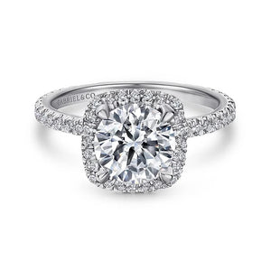 Gabriel "Daffodil" 14K White Gold Diamond Cushion Halo Engagement Ring