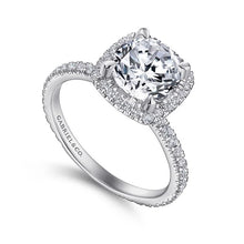 Load image into Gallery viewer, Gabriel &quot;Daffodil&quot; 14K White Gold Diamond Cushion Halo Engagement Ring
