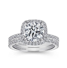 Load image into Gallery viewer, Gabriel &quot;Daffodil&quot; 14K White Gold Diamond Cushion Halo Engagement Ring
