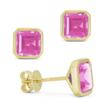 Load image into Gallery viewer, 14K Yellow Gold Gemstone Bezel Asscher Cut Stud Earrings
