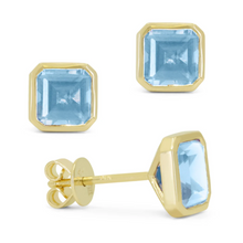 Load image into Gallery viewer, 14K Yellow Gold Gemstone Bezel Asscher Cut Stud Earrings
