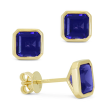 Load image into Gallery viewer, 14K Yellow Gold Gemstone Bezel Asscher Cut Stud Earrings
