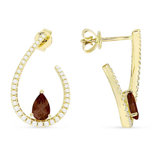 14K Yellow Gold Pear Shape Garnet Open Frame Earrings