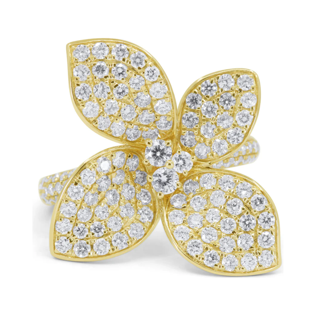 14K Yellow Gold Diamond Flower Fashion Ring