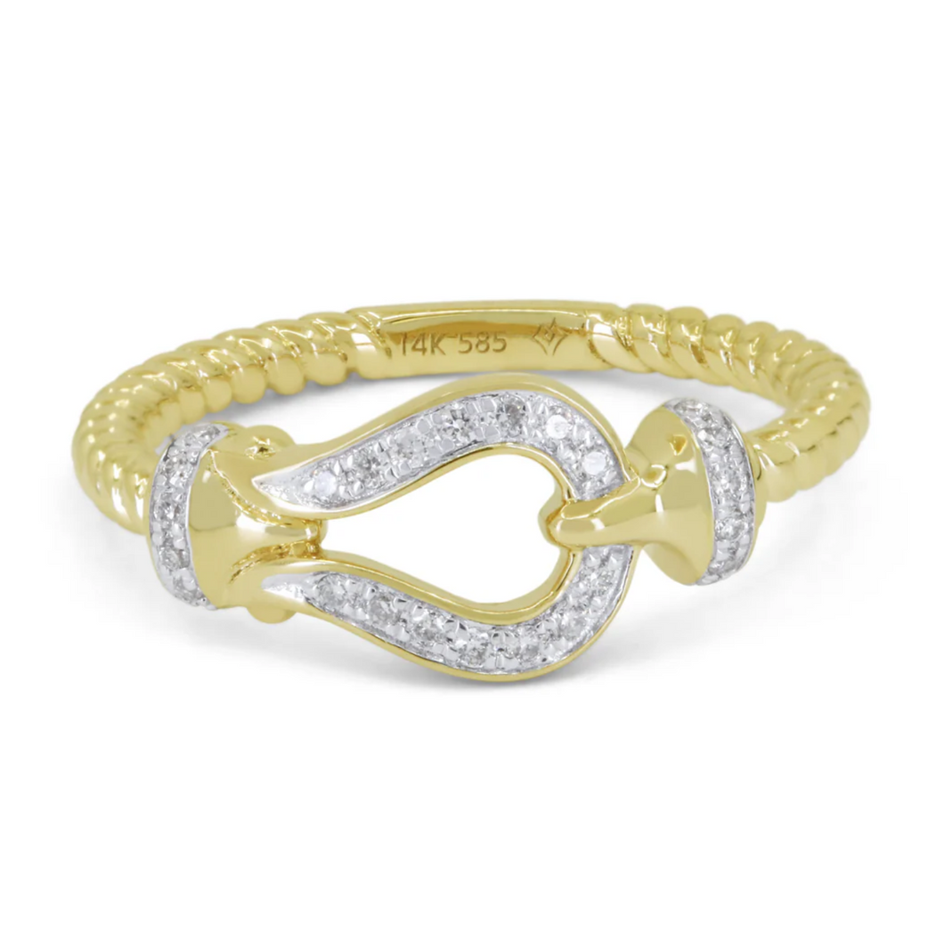 14K Yellow Gold Diamond Buckle Fashion Ring