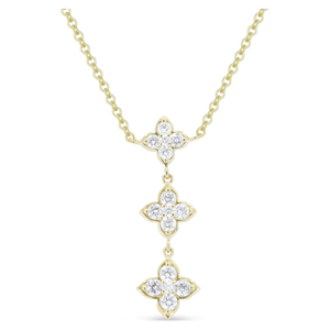 14K Yellow Gold Diamond Flower Triple Drop Necklace