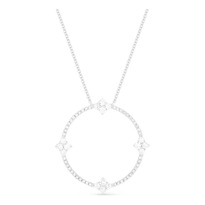 14K White Gold Diamond Open Circle Flower Station Necklace