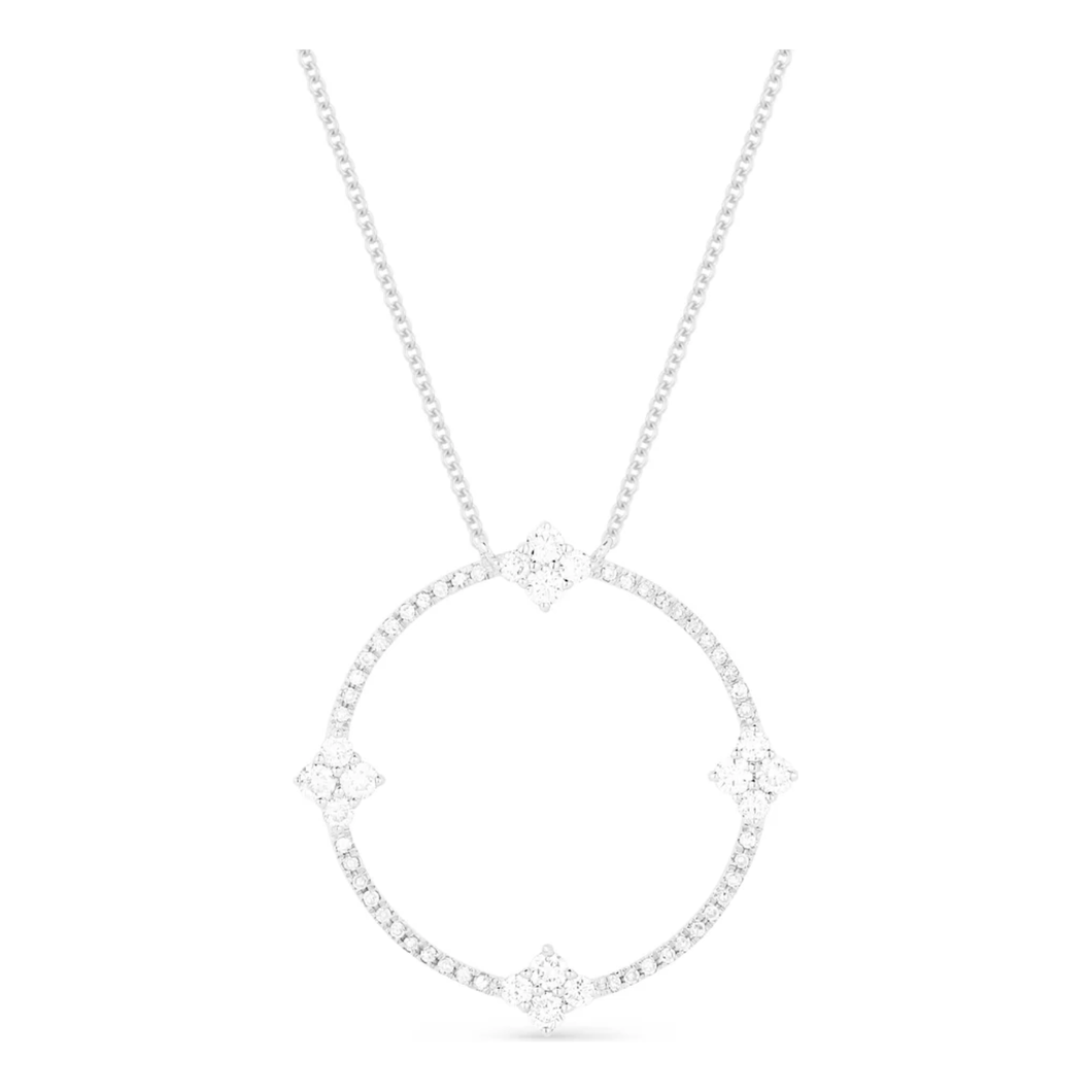 14K White Gold Diamond Open Circle Flower Station Necklace