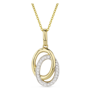 14K Yellow Gold Diamond Oval Interlocking Link Pendant Necklace