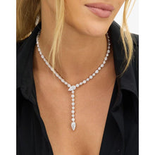 Load image into Gallery viewer, Silver She&#39;s Arrived Lariat Necklace in White Diamondettes
