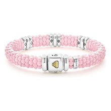 Load image into Gallery viewer, Lagos Sterling Silver Pink Caviar Ceramic Triple Diamond Station Bracelet
