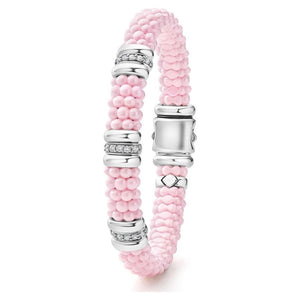 Lagos Sterling Silver Pink Caviar Ceramic Triple Diamond Station Bracelet