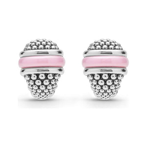 Lagos Sterling Silver Pink Caviar Ceramic Omega Earrings