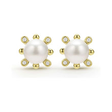 Load image into Gallery viewer, Lagos 18K Luna Fleur Pearl &amp; Diamond Stud Earrings
