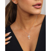 Load image into Gallery viewer, Oh She Fancy Small Cross Necklace in White Diamondettes
