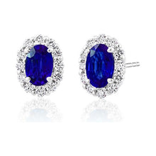 Load image into Gallery viewer, 14K White Gold Oval Gemstone Halo Stud Earrings
